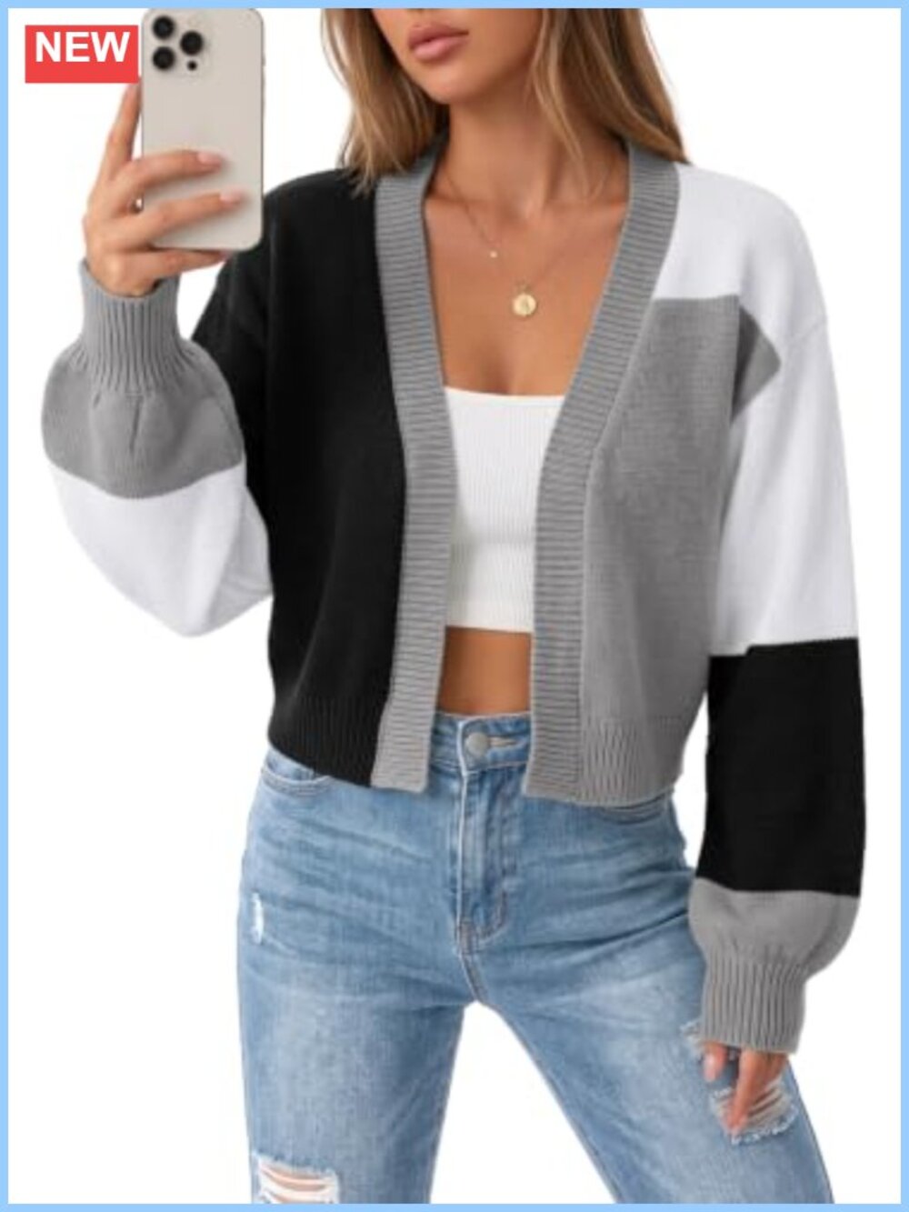 Cropped Cardigan Women Long Sleeve Open Front Y2K Knit Sweater